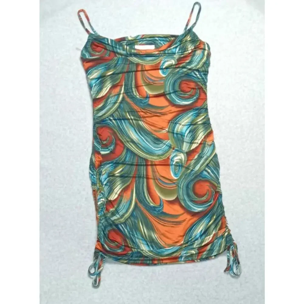 Timing Sleeveless Slouched Swoop Neck Mini Dress Womens Size L Multicolor Swirls - Picture 1 of 8